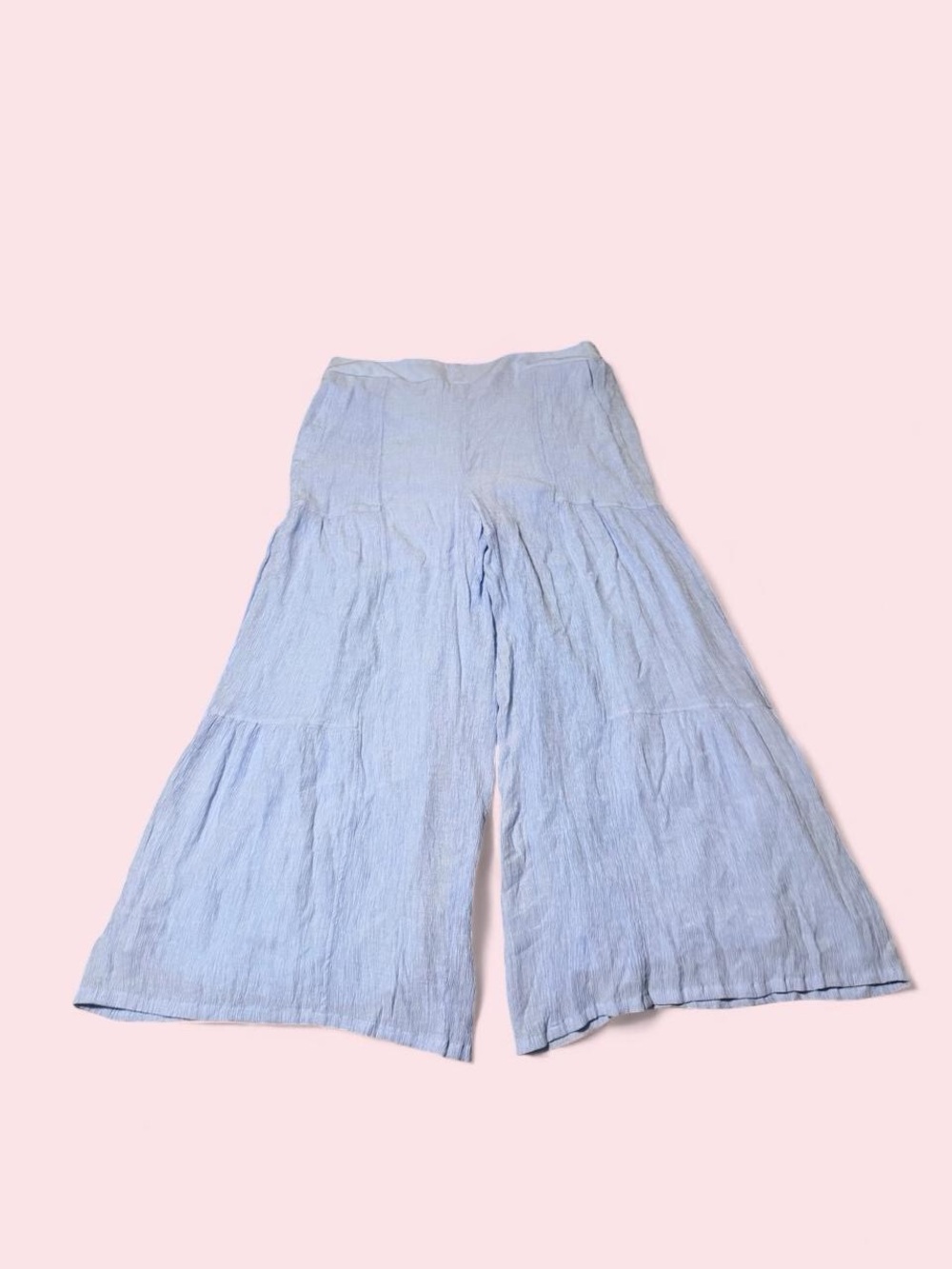 AB Studio Light Blue Tiered Wide-Leg Pants